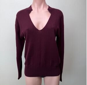 Reiss Isabella Burgundy Wool Cashmere V Neck Stripe Sweater Women's US S